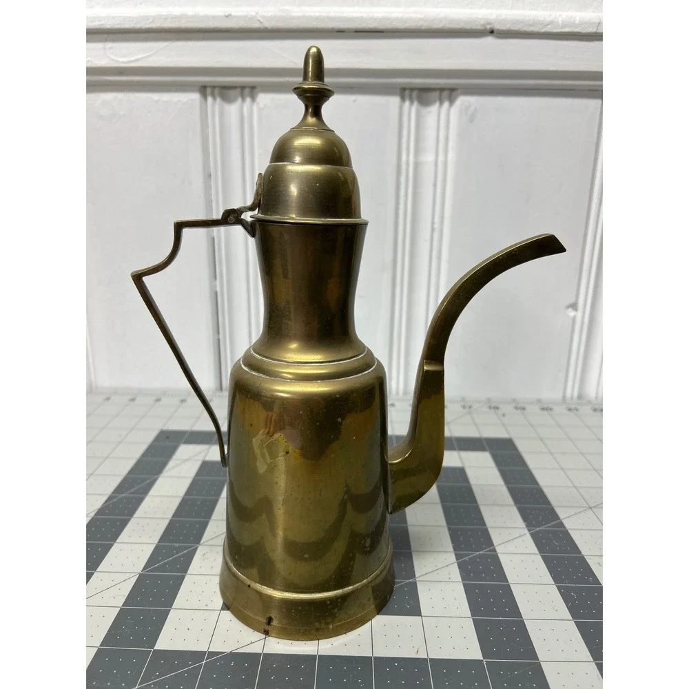 Vintage Brass Dallah Coffee Pot‎ India Etched Middle Eastern Boho